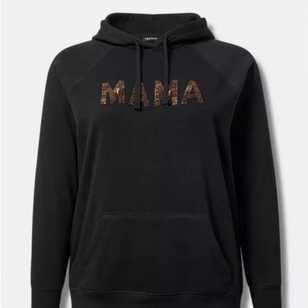 Torrid Black Hoodie with Beaded Detail "Mama"